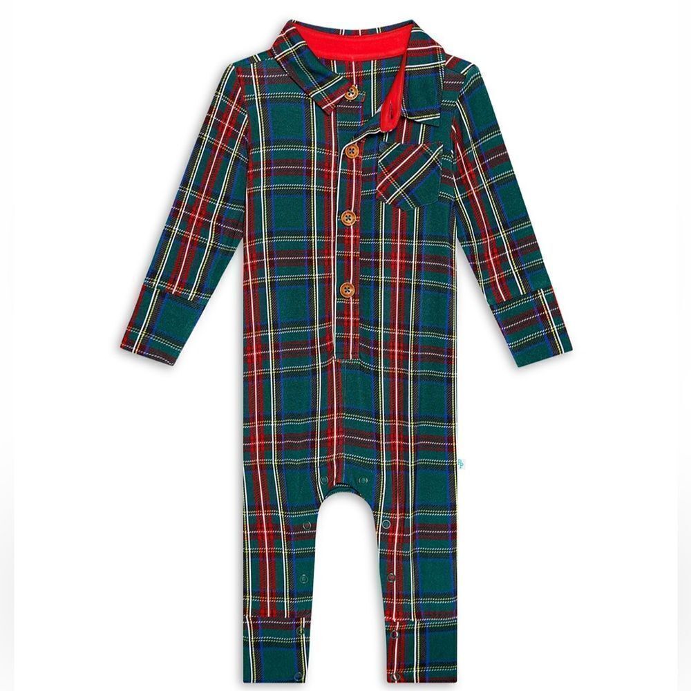 NWT POSH PEANUT TARTAN PLAID LONG SLEEVE HENLEY COVERALL